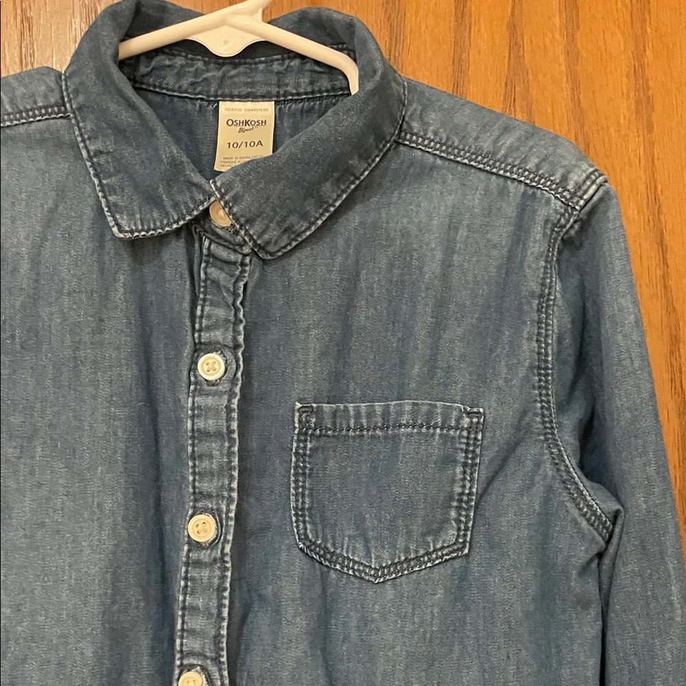 OshKosh B'gosh UGC Girls Size 10 Denim Chambray and Navy Tulle Dress - Picture 3 of 11